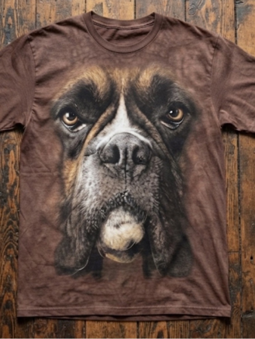 Boxer Dog Face Graphic T-Shirt - Brown